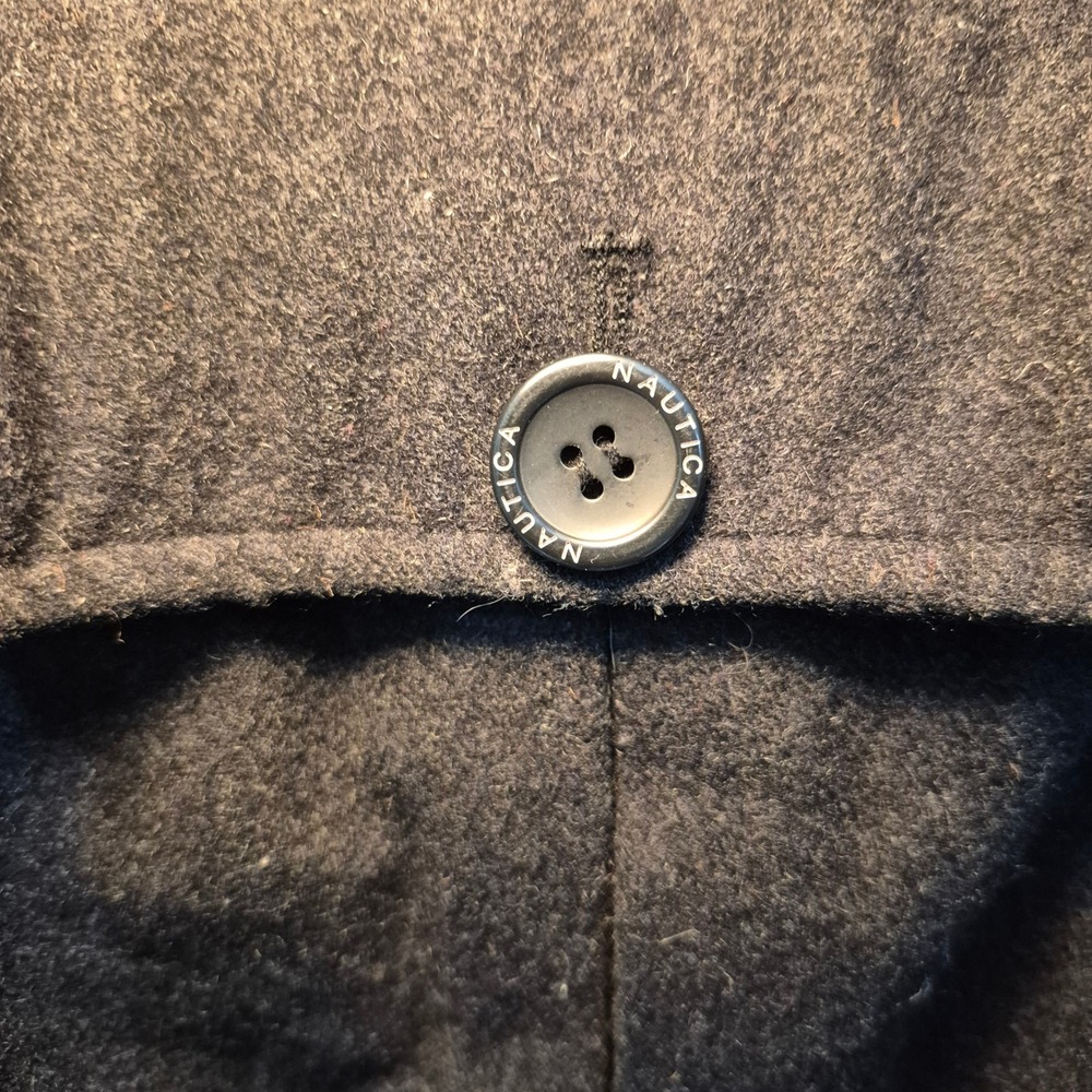 Nautica Mens Charcoal Gray Wool Blend Hooded Duffle Coat Jacket Toggle Front - Picture 7 of 12
